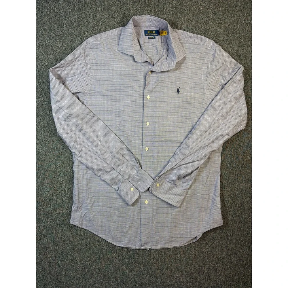 Polo Ralph Lauren Mens Classic Fit Glen Plaid Button Down Shirt Blue White Large